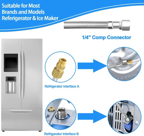 Miniatura 4 de Kit de línea de agua para refrigerador - Línea de agua trenzada de acero inoxidable de 10 pies para máquina de hielo con válvula de parada en T