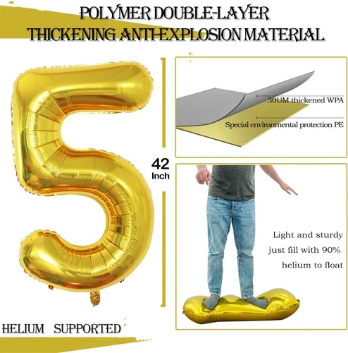 Miniatura 2 de GOER Globos con el número 50 para decoraciones de fiesta de cumpleaños número 50, globos de helio de aluminio jumbo de 42 pulgadas para 50 Oro