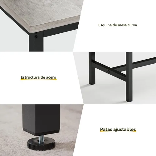 Miniatura 2 de Rovibek Juego de mesa de comedor para 4, mesa de cocina moderna que ahorra espacio con 2 bancos tapizados y pies ajustables, mesa de desayuno