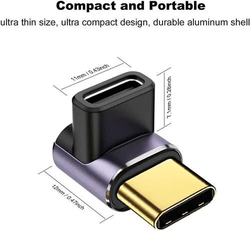 Miniatura 2 de Adaptador de ángulo USB C de 40 Gbps 2 unidades USB C tipo C de 90 grados en ángulo USB-C macho a hembra adaptador de 8 K a 60 Hz USB en ángulo