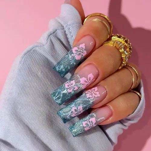 Miniatura 16 de IMSOHOT Uñas postizas, acrílicas de color naranja mate, puntas francesas cuadradas, 24 unidades, uñas extra largas con pegamento con bonitos diseños