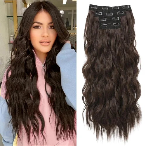 Miniatura 21 de REECHO Extensiones de cabello con pinza, 4 piezas de extensiones de cabello rubio de 24" de largo, ondas de playa gruesas, HE003, trama de encaje