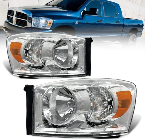 Miniatura 10 de Repuesto de conjunto de faros AS para Dodge Ram 1500 2002-2005/Ram 2500 3500 2003-2005 con carcasa negra, reflector ámbar, lentes transparentes