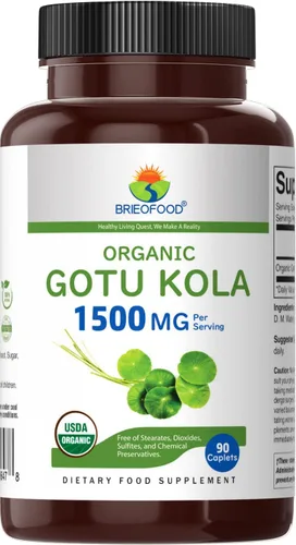 Miniatura 2 de Brieofood Organic Gotu Kola 1500 mg, 45 porciones, vegetariana, sin gluten, 90 tabletas vegetarianas