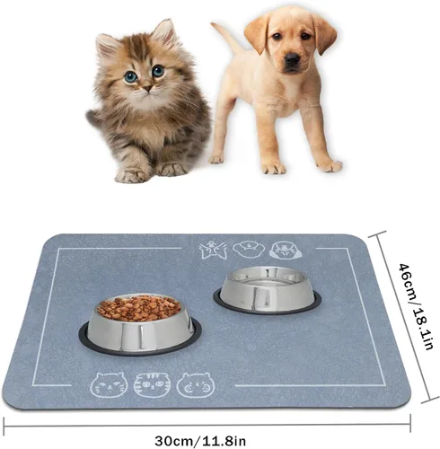 Miniatura 7 de YCT Tapete de comida para mascotas para gatos, parte inferior antideslizante, absorbente, de secado rápido, para perros y gatos, suministros