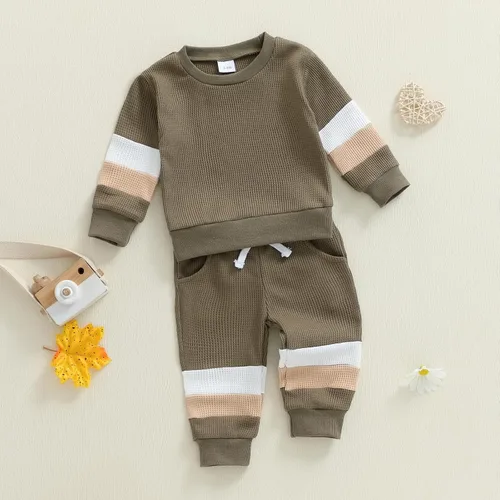 Miniatura 11 de Kuriozud Conjunto de 2 piezas de sudadera con cuello redondo y pantalones deportivos para niños pequeños para otoño e invierno