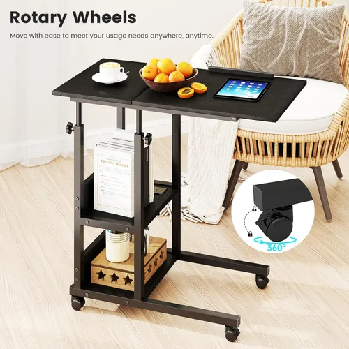 Miniatura 3 de Hadulcet Mesa C Ajustable con Estación de Carga, Escritorio Inclinable Mesa Auxiliar en Forma de C para Sofá, Soporte sobre Cama con Ruedas
