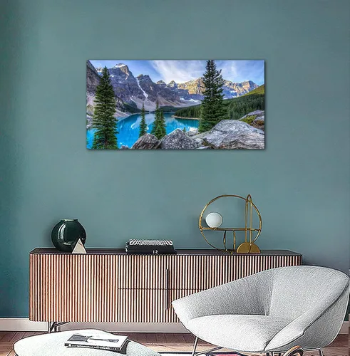 Miniatura 6 de Lienzo decorativo para pared, diseño de lago de montaña, ilustraciones de naturaleza grande, lago Moraine alimentado glacialmente, parque nacional