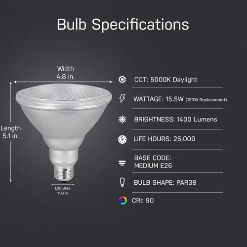 Miniatura 3 de Feit Electric Bombilla LED PAR38, equivalente a 120 W, regulable, luz diurna de 5000 K, 1400 lúmenes, vida útil de 22 años, base E26, bombilla