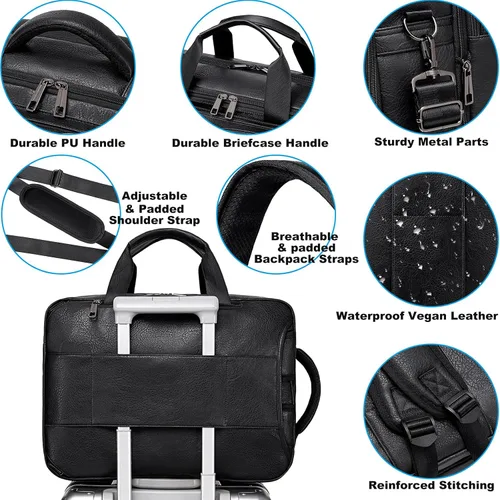 Miniatura 6 de weiatas Bolsa convertible 3 en 1 de cuero vegano para laptop para hombres y mujeres, mochila de viaje expandible para trabajo Convertible