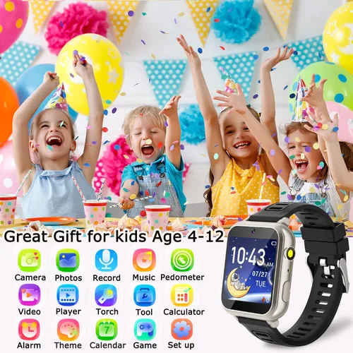 Miniatura 7 de Reloj inteligente para niños con 24 juegos de rompecabezas, pantalla táctil HD, cámara de video, reproductor de música, podómetro, alarma