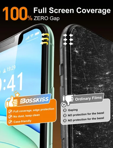 Miniatura 4 de BossKiss Protector de pantalla para iPhone 11/iPhone XR, dureza TOP 9H de grado militar a prueba de roturas, vidrio templado HD, cobertura completa