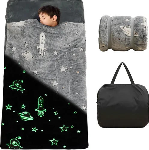 Saco de dormir para niños y niñas que brilla en la oscuridad, saco de dormir luminoso y suave, tapete para siesta preescolar, guardería, jardín de
