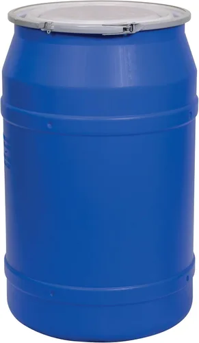 Miniatura 5 de Eagle 1656MBBG Bidón vertical azul con banda metálica y tapa de plástico, con tapones, 55 galones, color azul