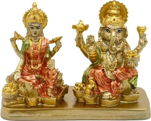 alikiki Estatua de señor hindú Ganesha Lakshmi - 3.7 pulgadas de alto Dios indio Laxmi Ganesh Murti Artículo para el hogar Templo Puja Pooja Ídolo