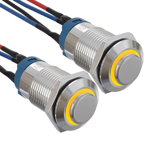 Miniatura 15 de APIELE Interruptor de botón de bloqueo de 0.472 in SPST pre-cableado de 5.906 in de cabeza redonda alta aleación de aluminio 1NO 1 normalmente