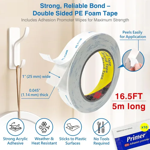 Miniatura 2 de Cinta extraíble de doble cara – Cinta de montaje de espuma PE de servicio pesado de 1 pulgada x 16.5 pies con promotores de adhesión – Seguro