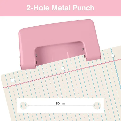 Miniatura 4 de Perforadora de 2 agujeros, perforadora para manualidades, herramienta de perforación de doble agujero, perforadora manual de hojas sueltas, Rosa