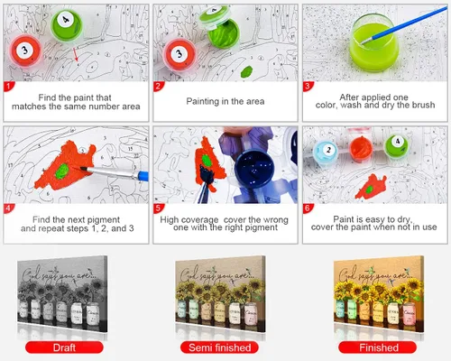 Miniatura 2 de TUMOVO Pintura por números para adultos, pintura de girasol por números, kits de pintura por números para adultos de 16 x 20 pulgadas
