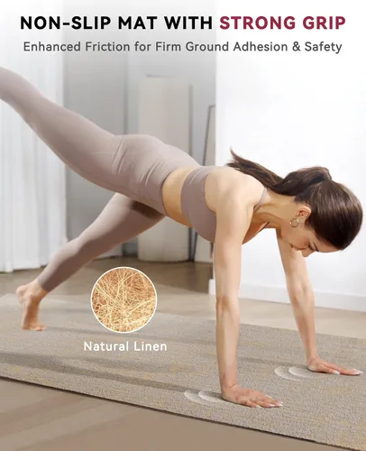 Miniatura 4 de HAPBEAR Tapete de yoga extra grande (84 x 30 pulgadas), lino natural duradero de 1/4 pulgadas de grosor, antideslizante y resistente al desgarro