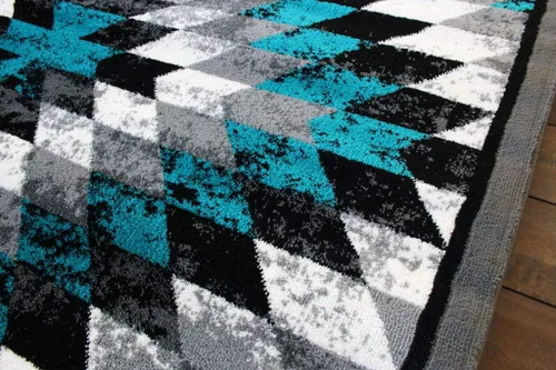 Miniatura 4 de Masada Rugs, Stephanie Collection - Alfombra de área del suroeste de nativos americanos, diseño envejecido 1106 turquesa, gris, blanco y negro