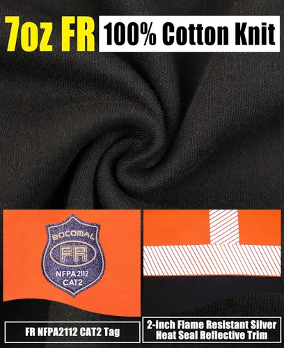 Miniatura 5 de BOCOMAL FR Tee Shirts High Visibility/Hi Vis Flame Resistant/Fire Retardant Shirt 7oz Reflective Hombres Seguridad Camisas Camiseta naranja/negra/Hi