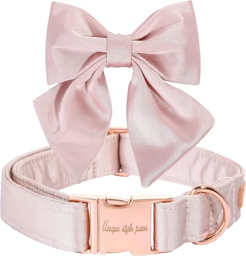 Miniatura 37 de Unique style paws Collar de perro de color verde sedoso, ajustable, duradero, con lazo para boda, collar de pajarita para cachorros y gatos pequeños