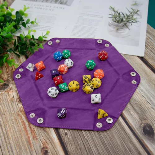Miniatura 4 de SIQUK 4 bandejas de dados portátiles hexagonales, de piel sintética, para juegos de dados como RPG, DND y otros juegos de mesa