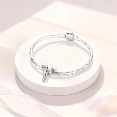 Miniatura 124 de PARCOM Dijes de letras compatibles con pulseras Pandora de plata esterlina S925 con iniciales para pulseras del alfabeto A-Z, cuentas de letras