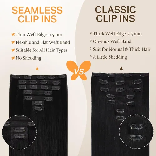 Miniatura 5 de DOORES Extensiones de cabello humano real, color negro azabache, 5.64 oz, 7 unidades, 24 pulgadas, cabello Remy liso natural con clip, trama