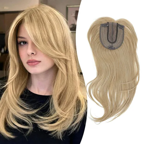 Miniatura 7 de UDU Hair Toppers para mujer: Fibra sintética, marrón ceniza, multicapa, largo y lacio, ondulado, con clip en pelucas con flequillo Marrón