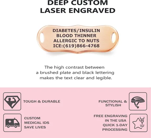 Miniatura 2 de Divoti Pulsera de identificación de alerta médica grabada personalizada para mujer