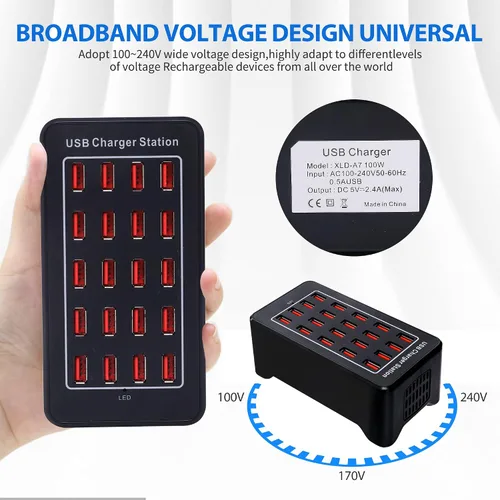 Miniatura 7 de Estación de carga USB de escritorio de 20 puertos - Cargador inteligente multifunción de 100 W para teléfonos inteligentes, tabletas y más