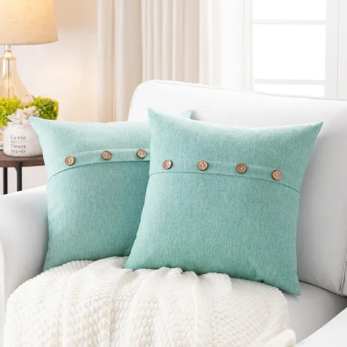 Miniatura 32 de Meekio Juego de 2 fundas de almohada cuadradas de color verde salvia de 22 x 22 pulgadas, fundas de almohada rurales de estilo bohemio con botones