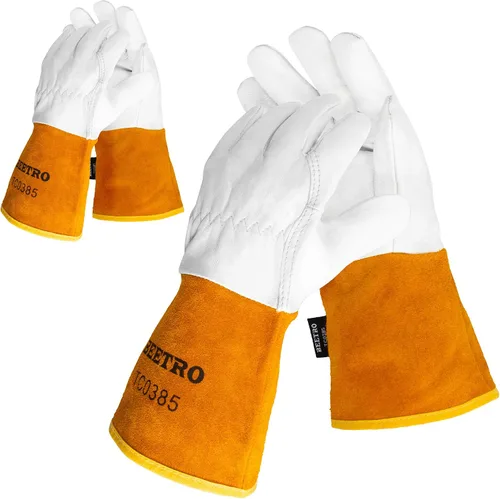 BEETRO Guantes de trabajo 2 pares, cuero vacuno dividido resistente al calor/fuego para soldadura Tig, extremadamente suaves y flexibles para