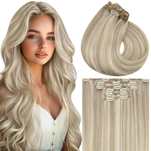 Miniatura 15 de Vivien Extensiones de cabello humano con clip, color negro azabache, extensiones de cabello humano real con pinzas invisibles, doble trama, 14