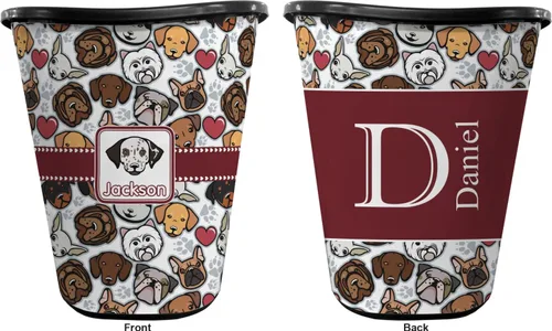 Miniatura 2 de Cesta de basura personalizada con caras de perro, doble cara (negro)