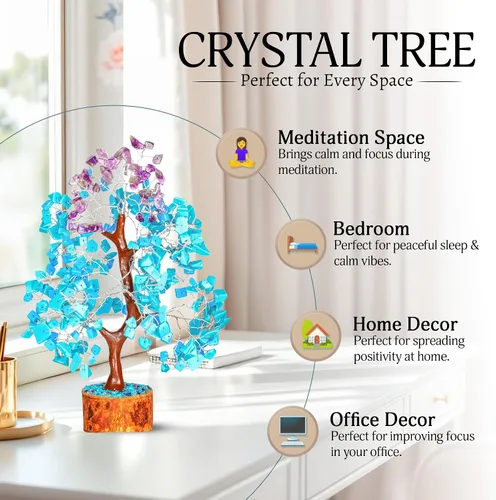 Miniatura 4 de YATSKIA Árbol de la vida con cristales de turquesa y amatista - Piedras preciosas y cristales - Decoración con cristales - Regalos de buena suerte