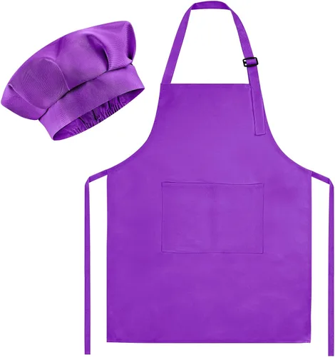 Miniatura 12 de Morcheiong Juego de gorro y delantal de chef para niños, delantal de pintura ajustable para niños y gorro de chef con 2 bolsillos para cocinar