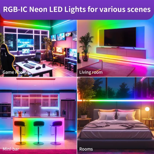 Miniatura 6 de Tira de luz LED de neón inteligente IC de 6.56 pies, tira de luz LED con aplicación/control remoto, cambio de color, sincronización de música, tira