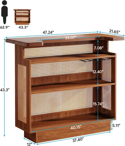 Miniatura 10 de Tribesigns: unidad de bar para el hogar de ratán, mesa de bar de 4 estantes estilo granja con 4 portavasos y base elevada, gabinete de bar