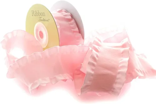 Miniatura 21 de Cinta de satén de 1.5 pulgadas con borde de doble volante, color rosa, 3 yardas para lazos para el cabello y costura