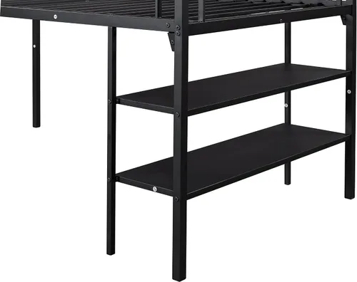 Miniatura 5 de Cama baja de metal individual con estantes de almacenamiento y escalera, litera flotante para niños, ahorro de espacio, no necesita somier, fácil