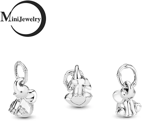 Miniatura 3 de MiniJewelry Dijes de plata de ley para mujeres y niñas elefante tortuga cerdo para pulseras de zoológico koala oso erizo dinosaurio búho Plata