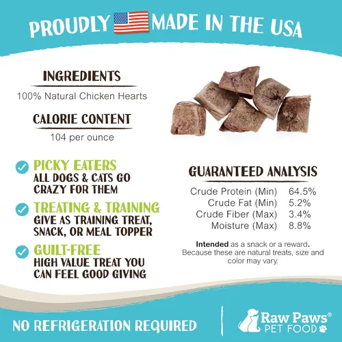 Miniatura 4 de Raw Paws Golosinas de corazones de pollo, 4 onzas – Todos los alimentos naturales liofilizados para perros y gatos hurones – Golosinas altas