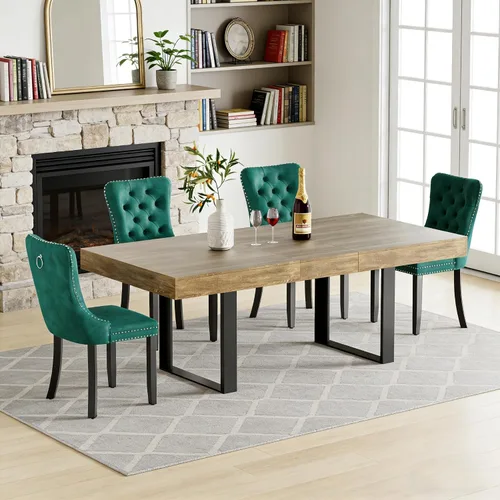 Miniatura 40 de Juego de mesa de comedor extensible de 5 piezas para 4, mesa de cocina de madera marrón de 63-78.7 pulgadas con 4 sillas acolchadas beige, juego