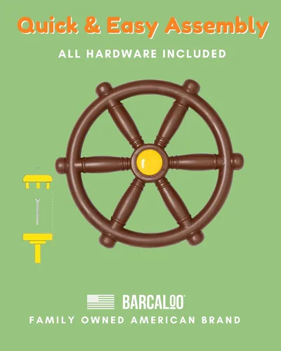 Miniatura 5 de Barcaloo Rueda de barco pirata para niños, color marrón, juego de columpios para volante de gimnasio de la selva, accesorio para casa del árbol