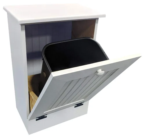 Soporte para cubo de basura/reciclaje de basura rebatible de madera, Pino, S Sólido - Cottage White