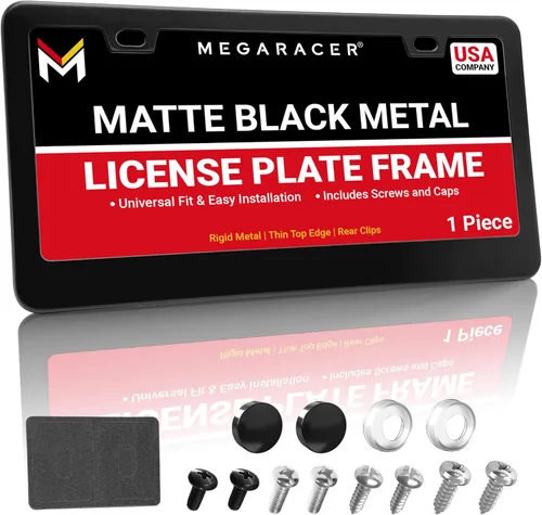 Soporte de marco de matrícula negro mate | Cubierta de matrícula de metal para marcos de matrícula de automóvil | Marcos de matrícula de automóvil