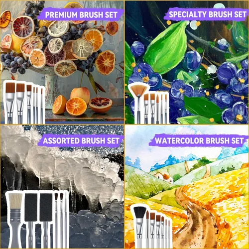 Miniatura 4 de Halobios Juego de 26 pinceles de pintura, 5 juegos de pinceles de pintura profesionales para pintura acrílica, pinceles de artista para cuerpo
